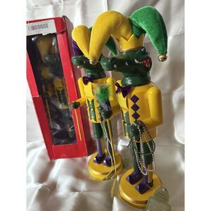 Set of 3 Santa’s Workshop Mardi Gras Nutcrackers Jester Alligator Wood Decor